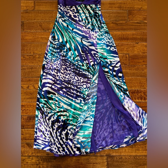 Cache Dress Maxi Satin Teal Purple Abstract Print Size 8 - Picture 6 of 16